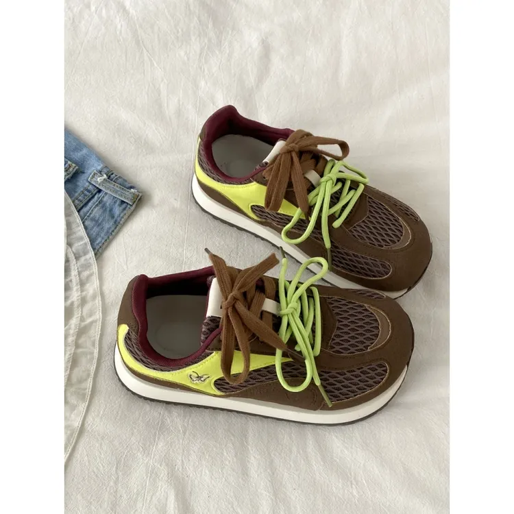 小众撞色大头丑萌鞋女款2025夏季透气网面阿甘鞋复古运动休闲鞋潮