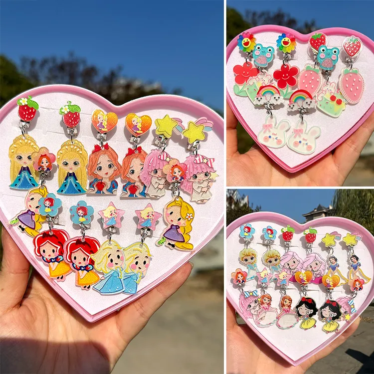 儿童节耳夹女童宝宝无耳洞防痛耳环超萌可爱公主卡通配饰节日礼物