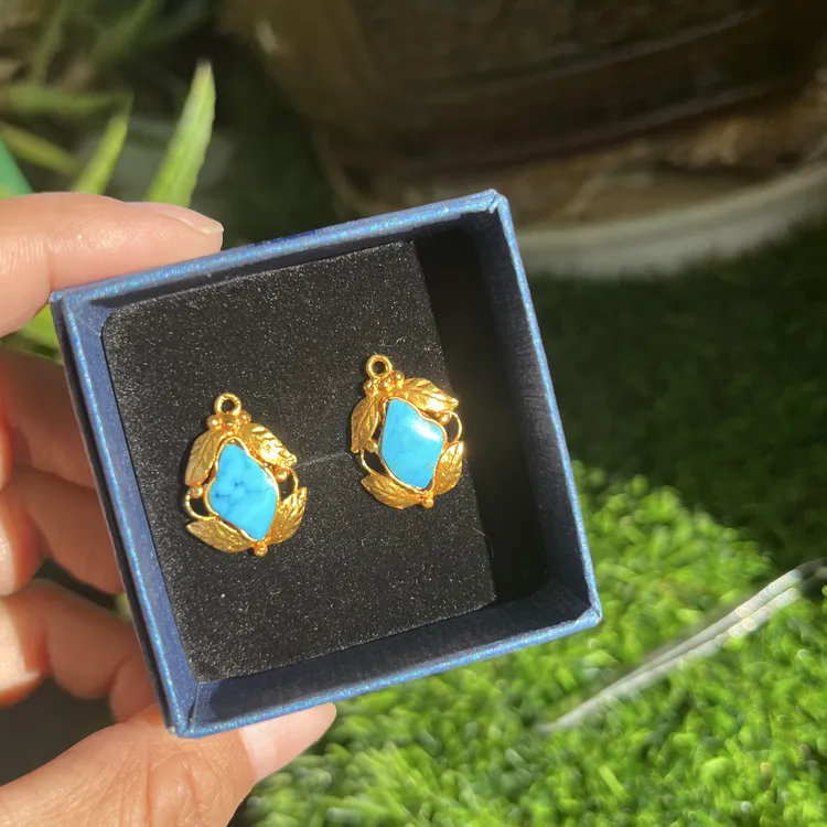 黄铜耳饰 尼泊尔黄铜材质时尚手工耳钉女士新款金色绿色微笑耳环