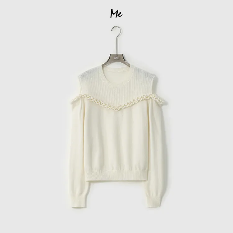 ME【100%绵羊毛露肩奶油花】北纬43°绵羊毛木耳花边毛衣MESA3909