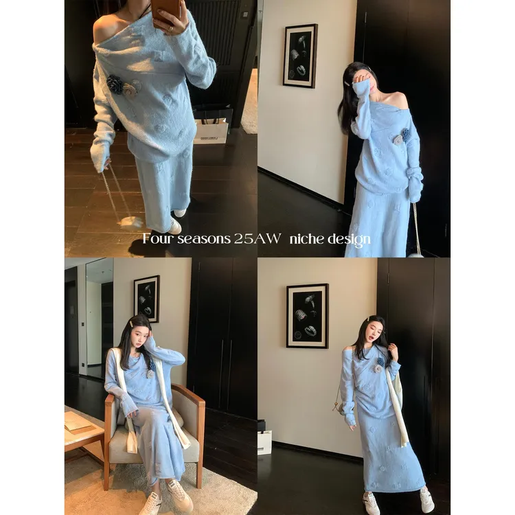 区区欧阳 羊毛两穿毛衣女冬季新款慵懒风针织衫宽松复古长袖上衣