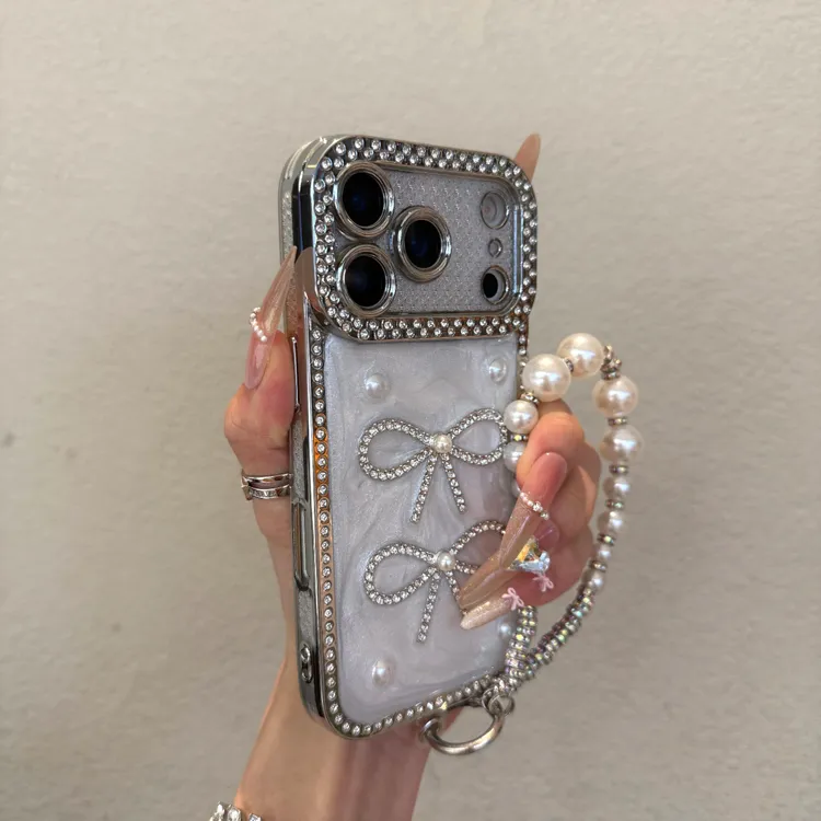 奶油滴胶水钻蝴蝶结适用苹果17promax手机壳iPhone16轻奢15高级14