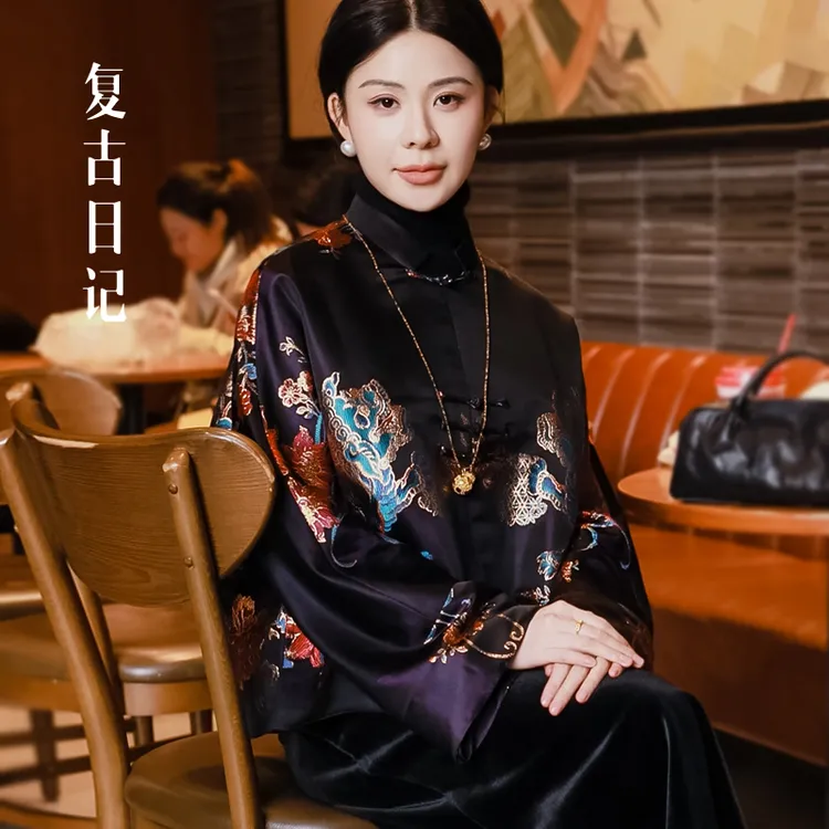 复古日记“锦上添花”桑蚕丝老缎重工高定手工汉服外套2FEWT1059