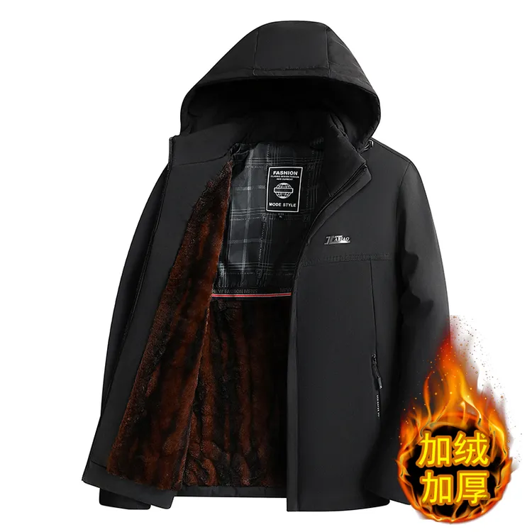 序世保罗秋冬季爆款中老年男士连帽可脱卸防风保加绒加厚棉衣外套