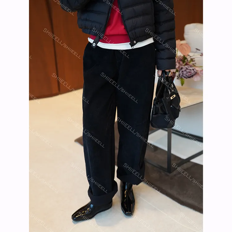 SHIIEELL【时髦精】水洗全棉灯芯绒磨边直筒时髦休闲裤Z3180