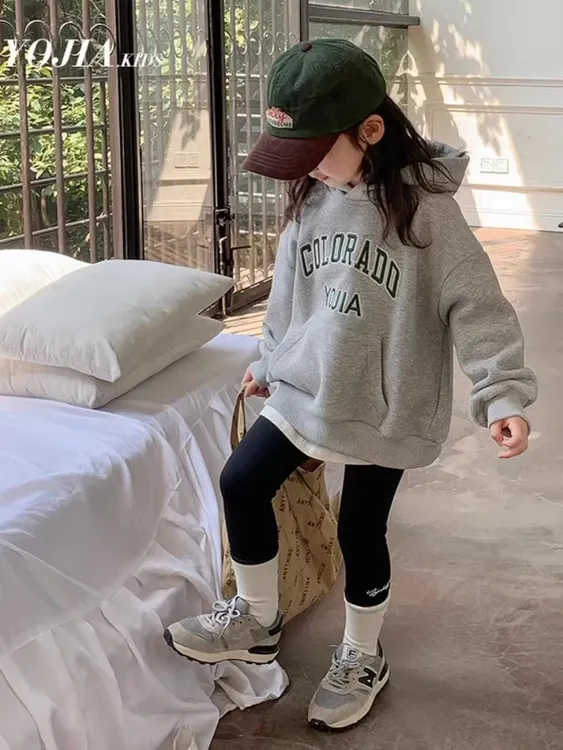 女童卫衣秋冬2025新款秋装童装洋气加绒宝宝连帽加厚儿童上衣冬季