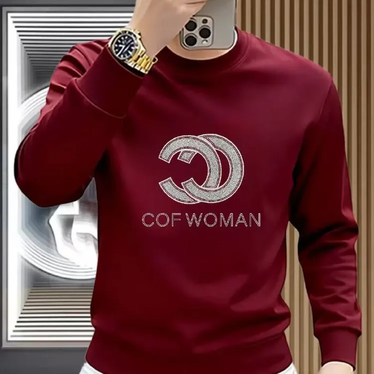 新款男士圆领加绒卫衣秋冬季潮流休闲百搭长袖时尚轻奢印花上衣男