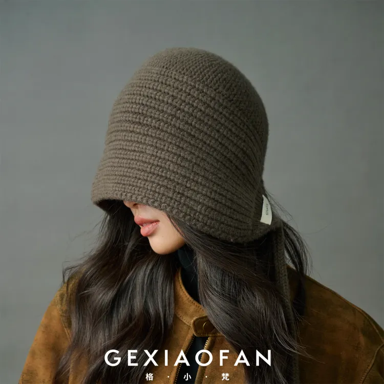 格小梵 · 100%WOOL韩版针织毛线帽渔夫帽护耳百搭秋冬季时尚盆帽