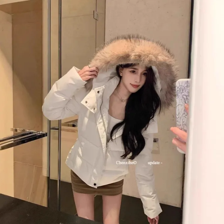 大毛领羽绒服女冬季保暖新款修身时尚洋气高级感短款加厚连帽外套