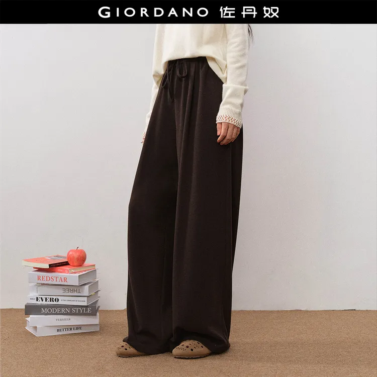 【设计师款】佐丹奴女装磨毛压褶松紧腰针织阔腿休闲长裤 18415222