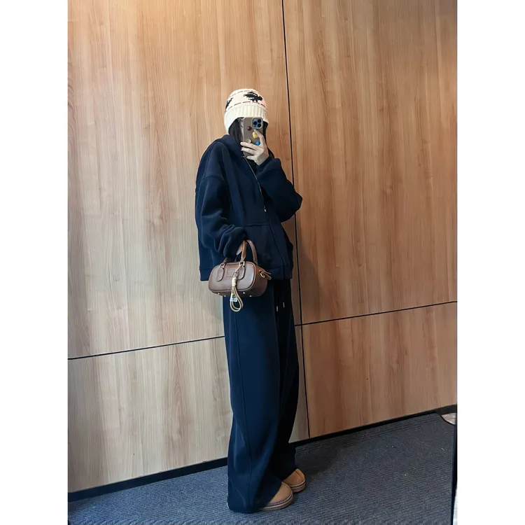 【美伢专属】双面奥粒绒 2kg高克重连帽卫衣外套加厚阔腿裤加打底三套装L1209