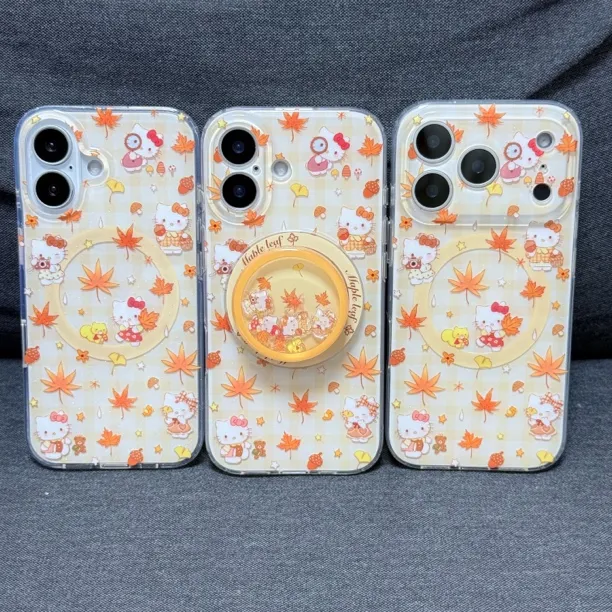 喵六家满屏细闪秋日枫叶 kitty 摇摇乐磁吸手机壳适用于苹果17/13