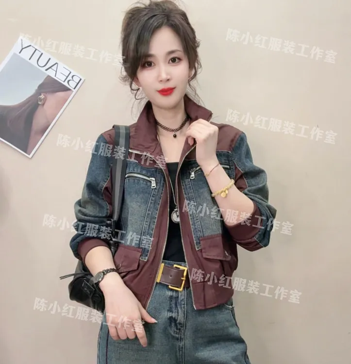 《陈小红服装》2025时尚潮流设计感牛仔拼接外套休闲短外套
