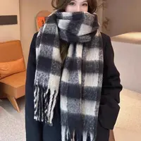 秋冬季美拉德复古港风森系厚款长款格子围巾韩系披肩围脖保暖