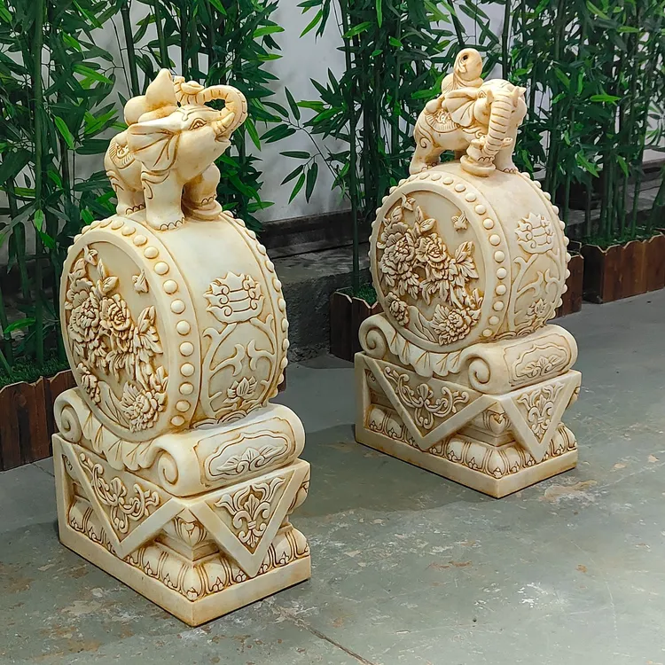 汉白玉富贵牡丹吉象抱鼓石，做旧工艺门前摆件，包邮不含卸车和摆放
