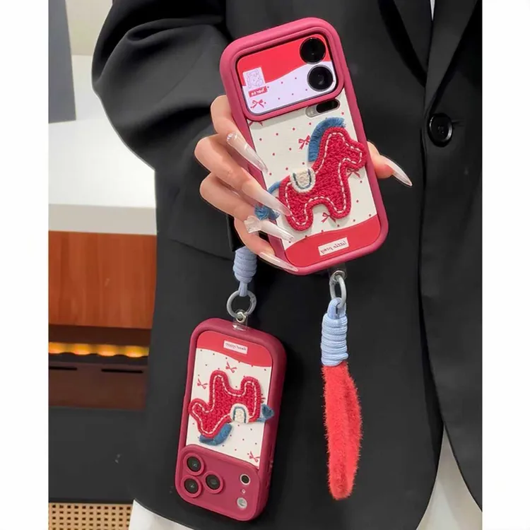红色卡通波点小马挂绳适用iPhone1716手机壳苹果华为vivo小米oppo