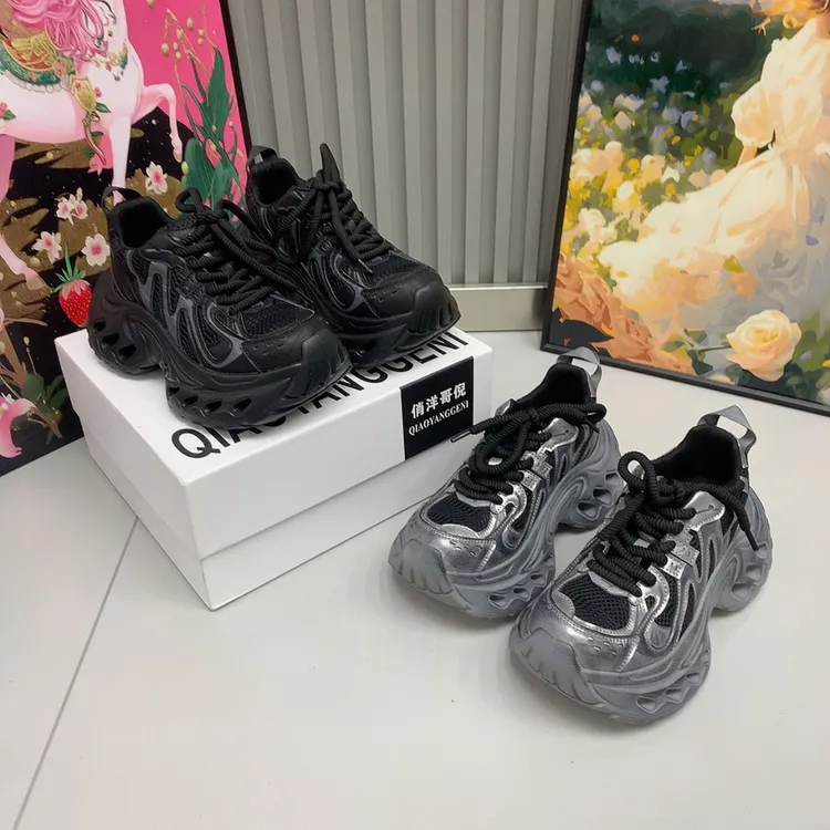 俏洋哥倪Q668-68韩版厚底6公分复古做旧复古超轻小个子网红老爹鞋
