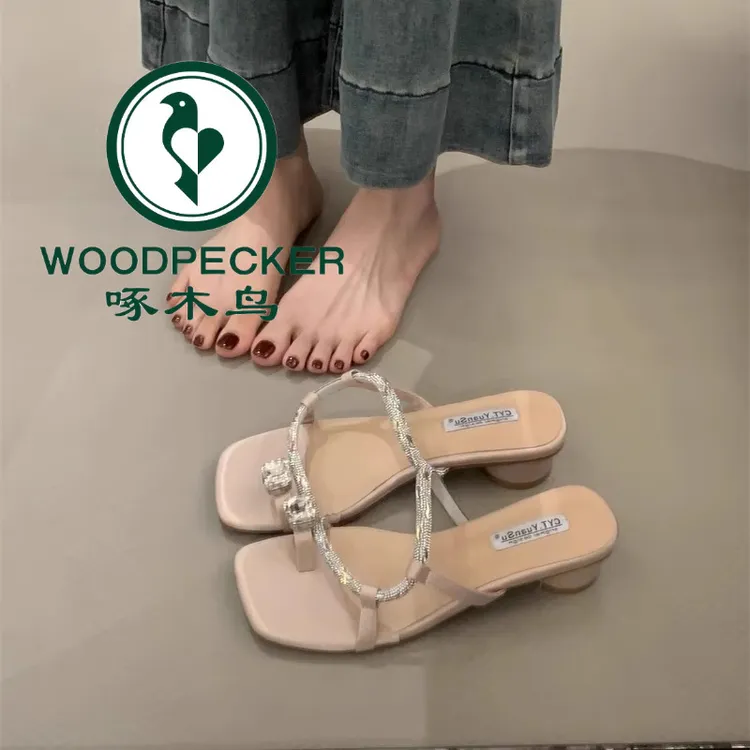 啄木鸟仙女风水钻套趾拖鞋女夏季外穿配裙子气质绝美粉色时装凉鞋