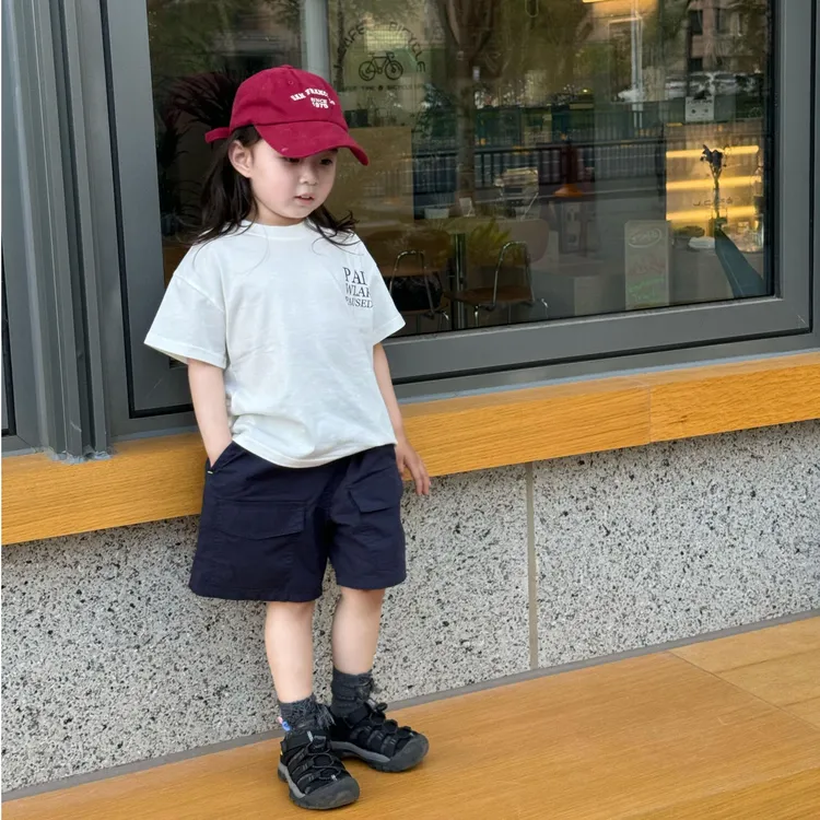 小惜亦女童2025夏季新款韩版白色字母T恤藏青色五分裤洋气套装