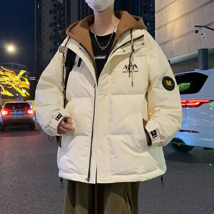 男冬季加厚2025新款白鸭绒外套男连帽青少年保暖假两件羽绒服