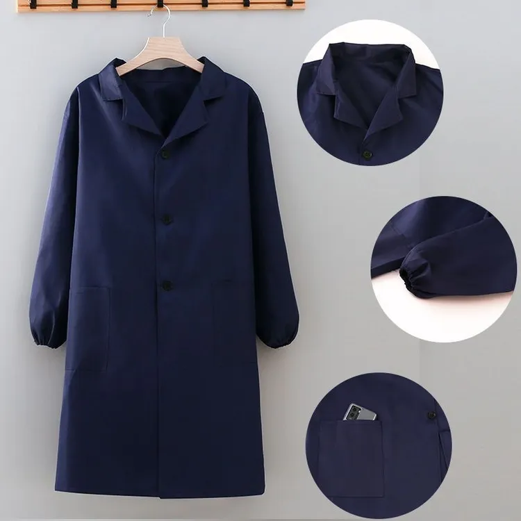 蓝大褂外穿车间仓库防脏男女罩衣搬运装卸工单层长袖工作服定制