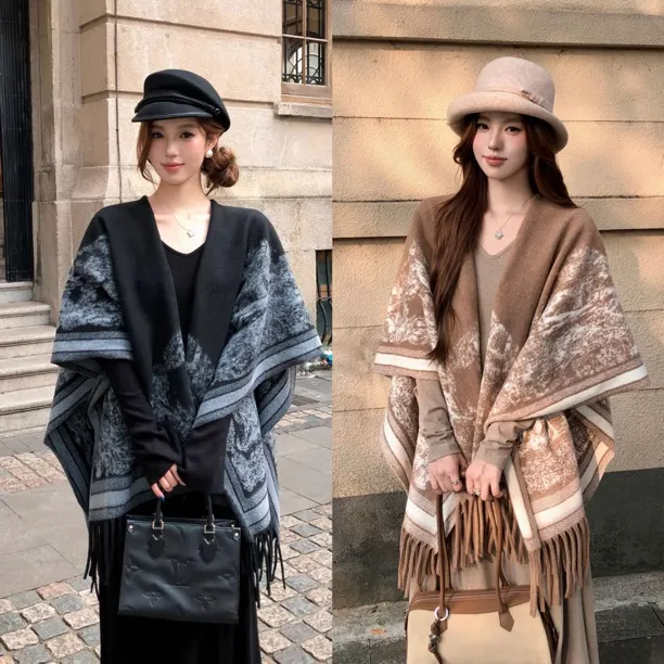 【新中式双面披肩】秋冬百搭复古国风新中式气质斗篷款披肩