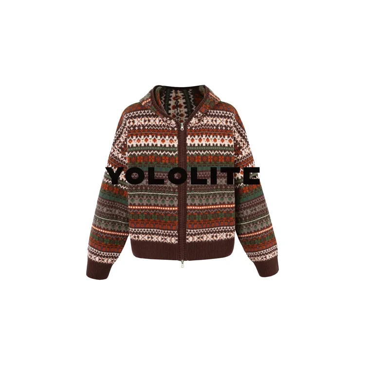 YOLOLITE【七色织】3441新款100%绵羊毛费尔岛复古连帽针织衫