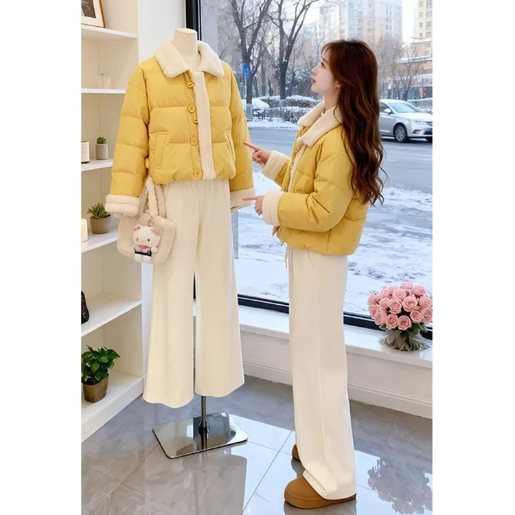 2025秋冬季巨好看新款百搭小香风棉衣撞色翻领慵懒风拼接短款棉服