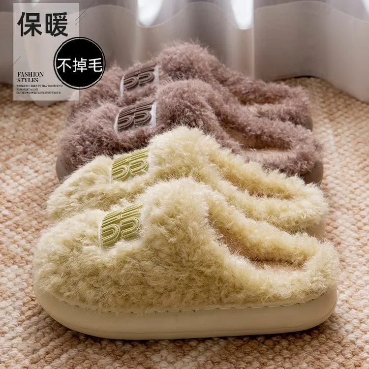 毛毛拖鞋2025冬季新款室内外穿防滑保暖厚底毛绒情侣款包头棉拖鞋