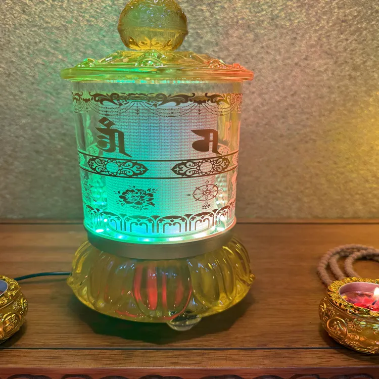 七彩光琉璃电动转轮摆件转筒藏式家用插电八吉祥转桶摆件