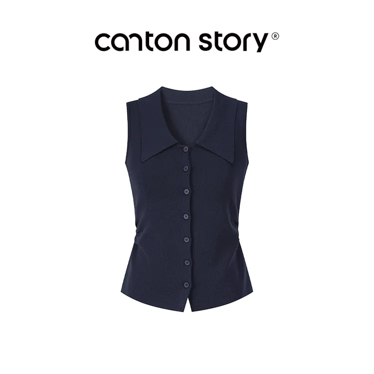 羊城故事翻领针织无袖t恤小众修身小衫 Y2507x毛针织衫xL5611