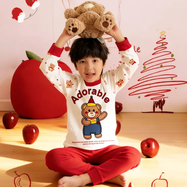 儿童睡衣纯棉男女童红色秋衣裤保暖内衣套装家居服本命年新年衣服