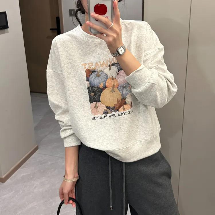「空气棉 趣味南瓜」无感印花卫衣女 秋季韩版休闲百搭减龄上衣T166
