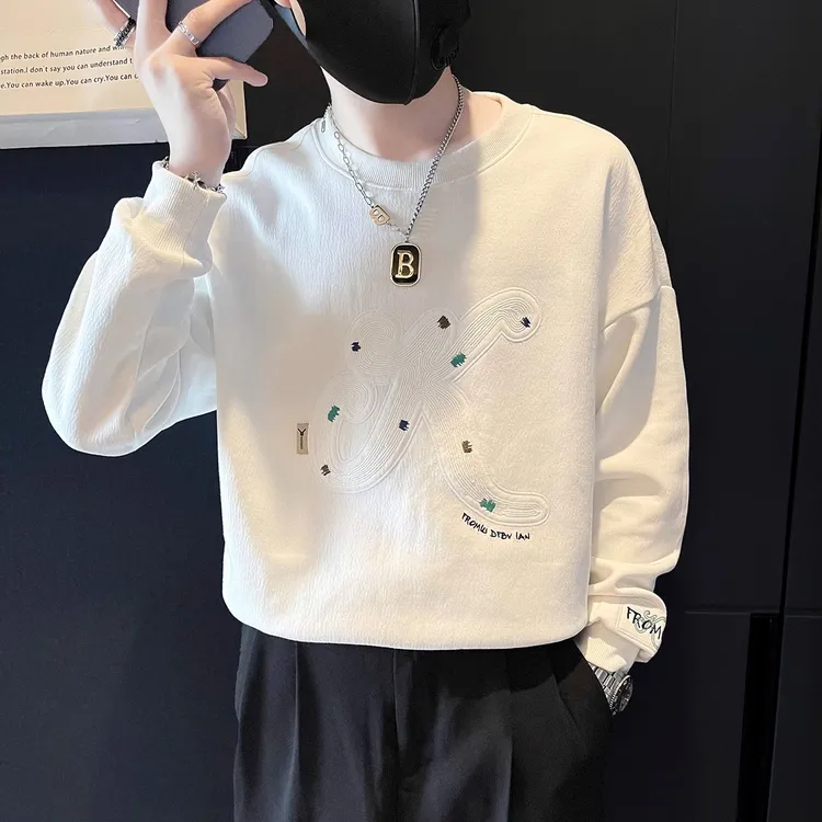 Pepp男士春秋季高级感刺绣无帽卫衣潮流商务休闲百搭圆领长袖上衣