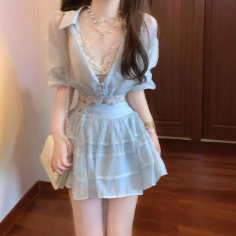 今年流行的女装套装小个子漂亮独特衬衫半身裙两件套2025秋季新款