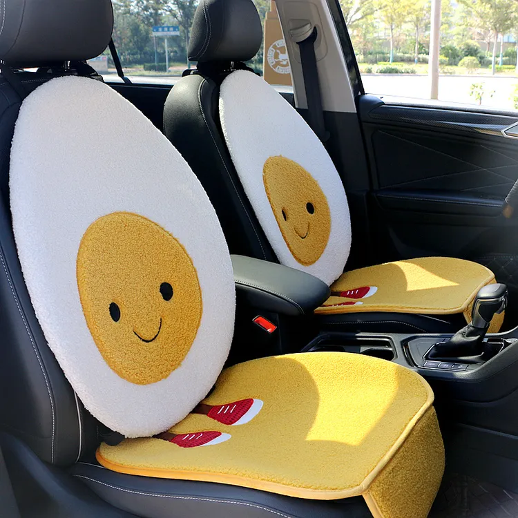 汽车坐垫冬季毛绒卡通可爱女羊羔绒座套蛋仔萌趣创意短绒通用座垫