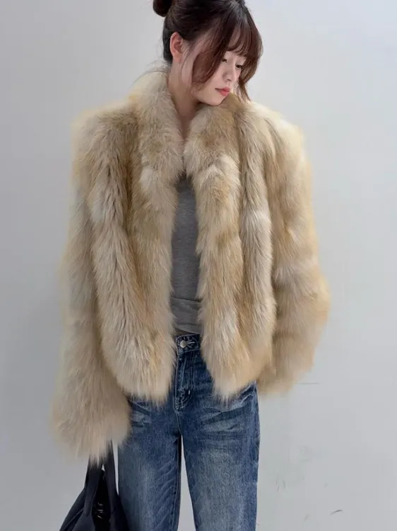 —2515衣长55 皇冠级狐狸毛腹毛'朦胧妙想”皮草外套短款立领双色