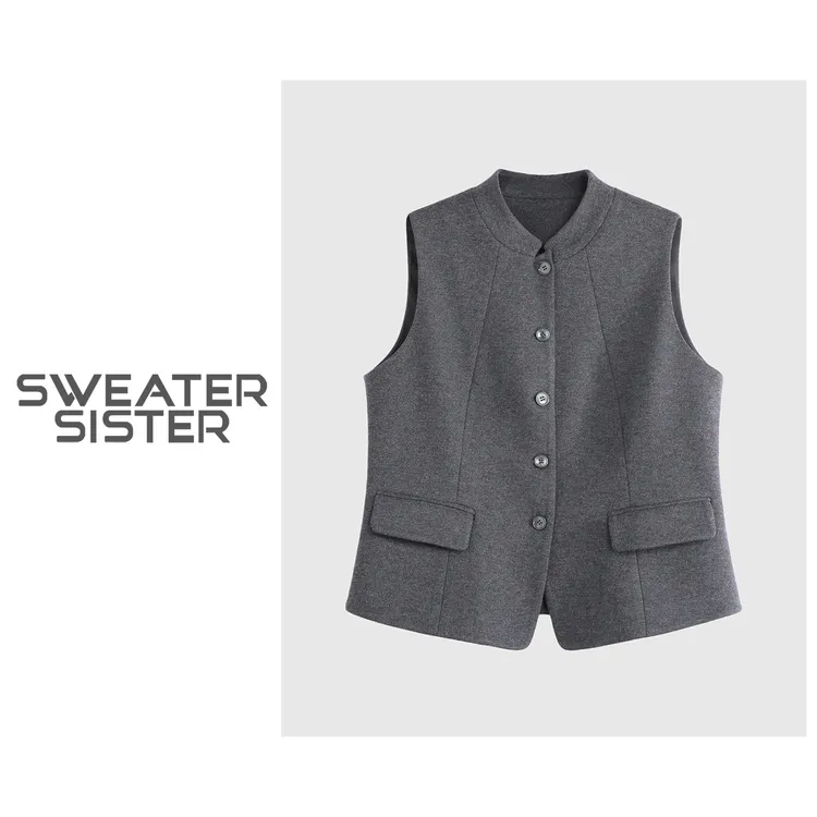 法式气质立领马夹文艺风休闲百搭马甲女515-02163