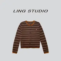 LING/STUDIO『南瓜派』100%绵羊毛秋冬轻奢时尚条纹开衫毛衣5091003