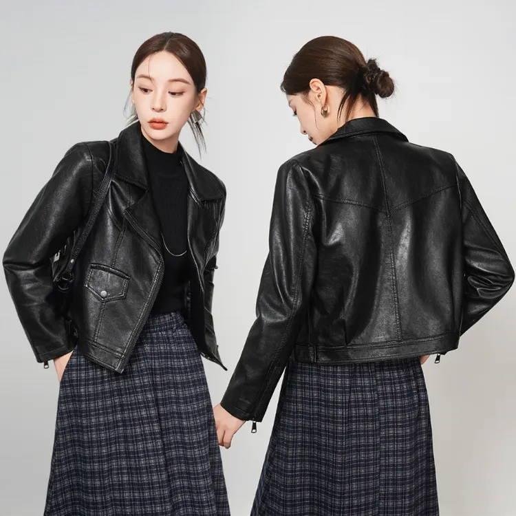 2025秋冬季新款绵羊皮外套女短款修身显瘦气质长袖拉链机车服皮衣