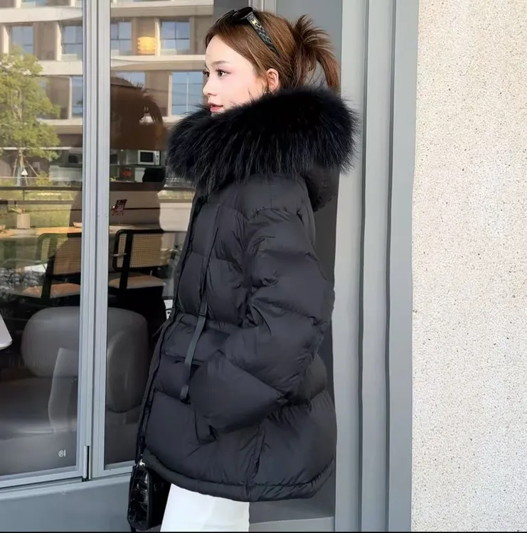 【反季福利】泡芙90白鹅绒大毛领气质羽绒服新款外套时尚轻盈保暖