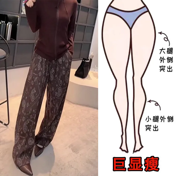秋季爆款欧货时尚洋气提花设计直筒休闲裤女高腰显瘦阔腿拖地裤