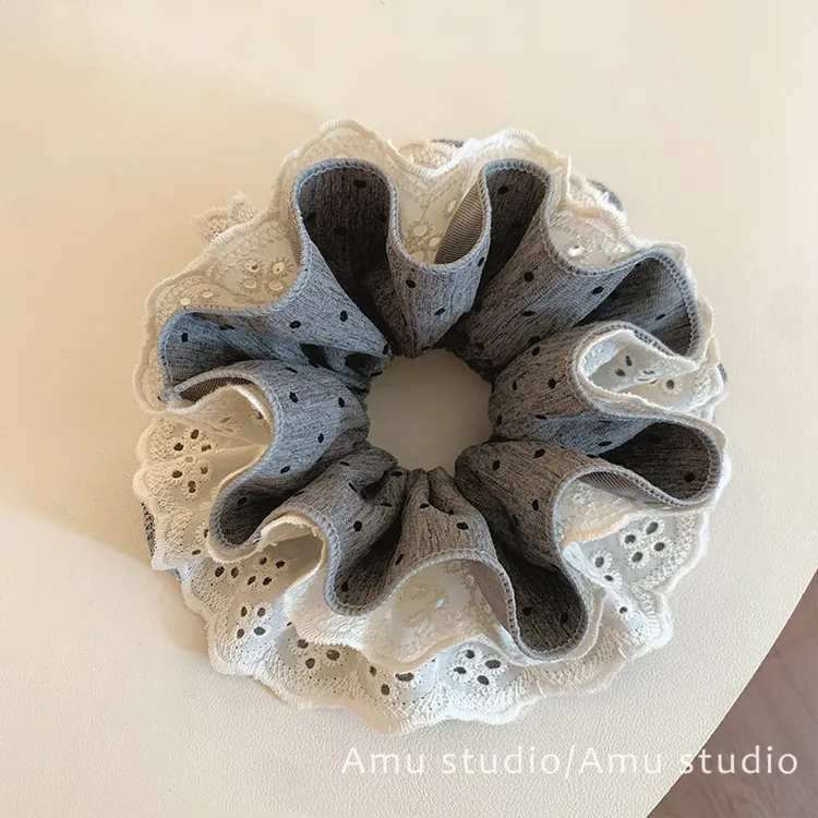 灰色波点蕾丝四层大肠发圈女韩系气质扎头发丸子头发绳低马尾头绳