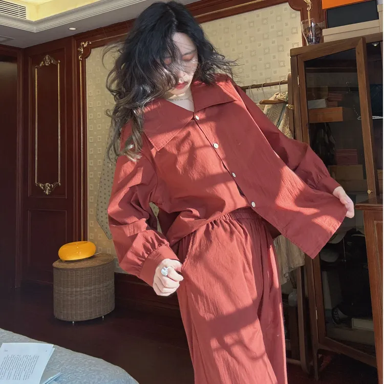 睡衣女士春秋纯棉纱布2025新款大红色本命年透气大码夏家居服套装