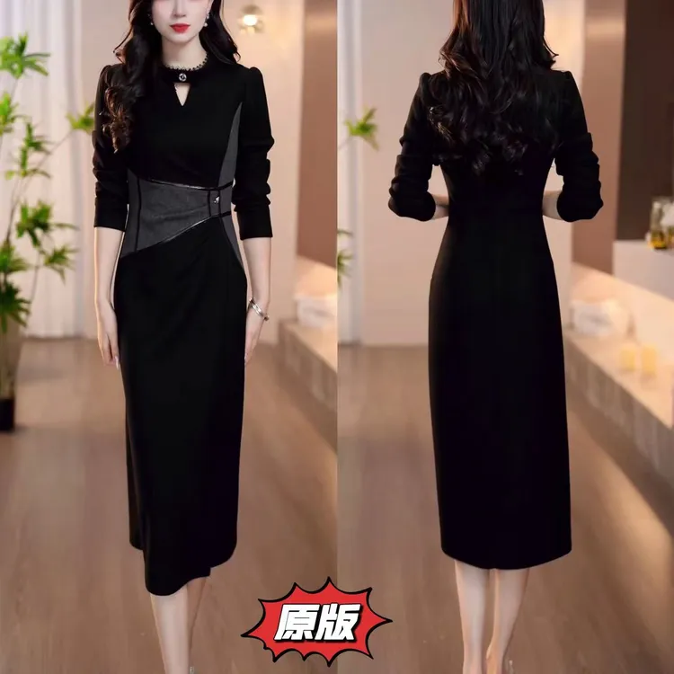 高档慕雅精纺时尚连衣裙女2025秋季新款收腰显瘦洋气轻奢减龄裙子