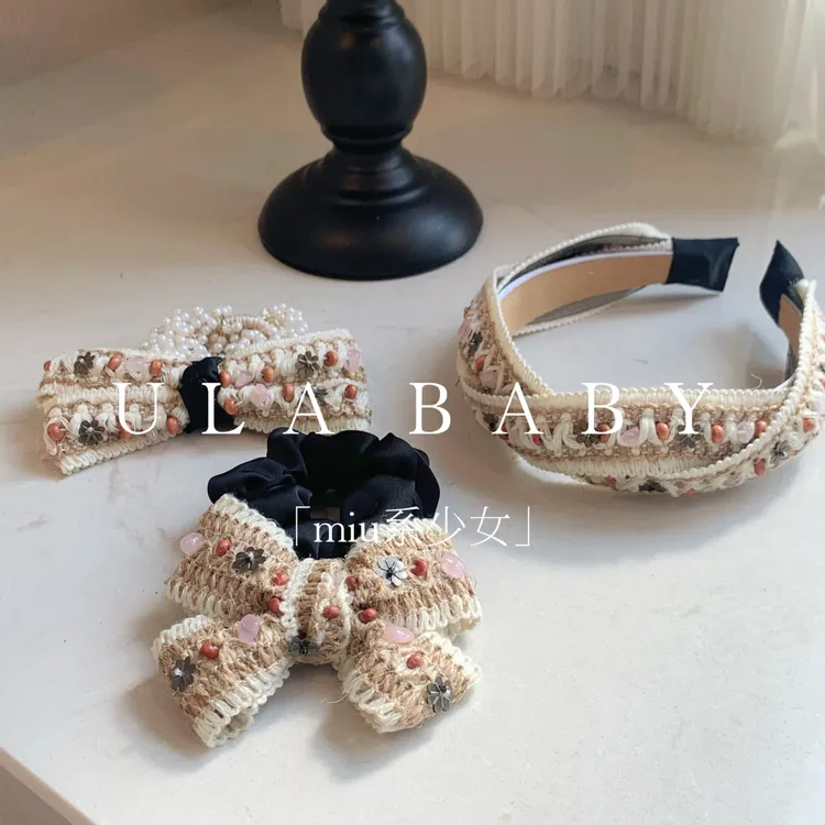 【喜儿ula】6-27-1【miu系少女】时尚波西米亚编织手工蝴蝶结发圈