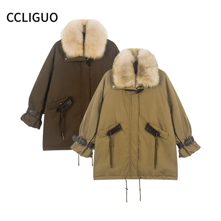 【月末毛领】加大加长半身狐狸毛90白鹅绒冬季宽松长袖中长款羽绒服