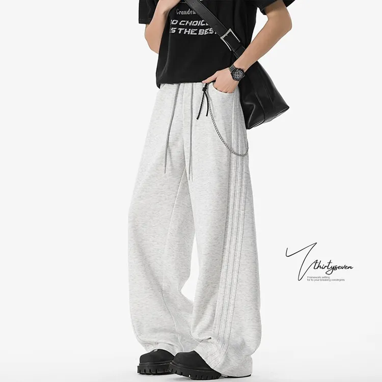 V37美式学院风条纹裤子男款春秋季新款青少年潮牌百搭运动休闲裤