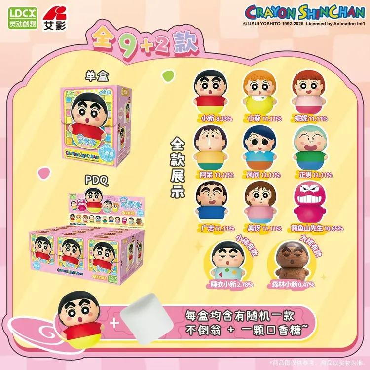 蜡笔小新不倒翁盲盒正版联名食玩解压公仔晃嘟嘟摆件灵动创想