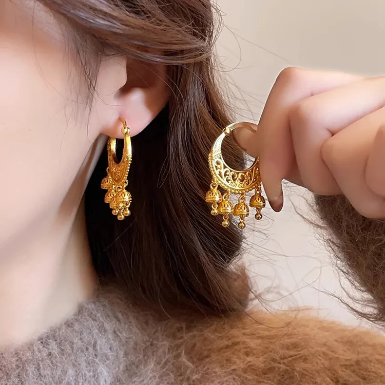 铜合金耳饰 宫廷风金色铃铛流苏耳环女2025新款高级感秋冬耳饰品
